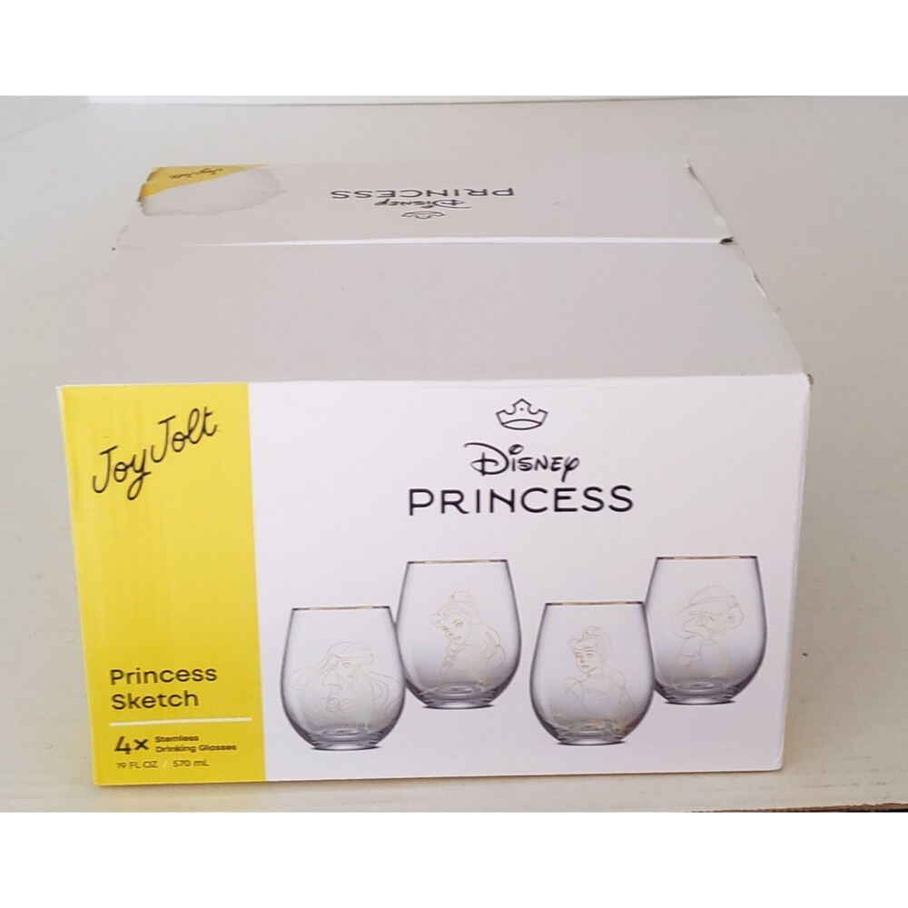 NEW Joy Jolt Disney Princess Sketched Stemless Drinking Glasses - Open Box